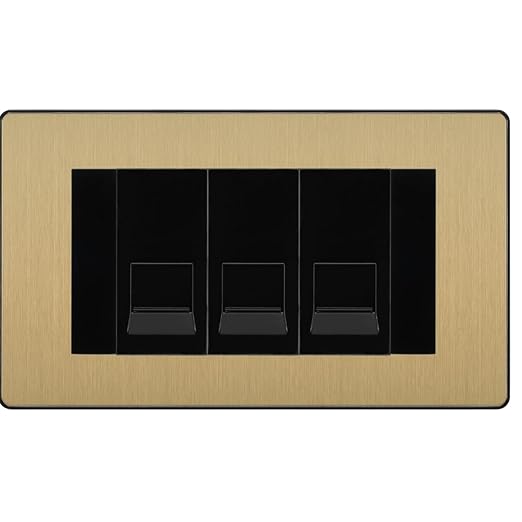 BG Evolve Satin Brass 3 Gang RJ11 Telephone Socket Euro Module - Black Insert