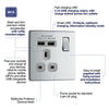 BG FPC21U2G Nexus Screwless Flat-Plate Single Switched Plug Socket Polished Chrome Grey Insert 2 USB 2.1A