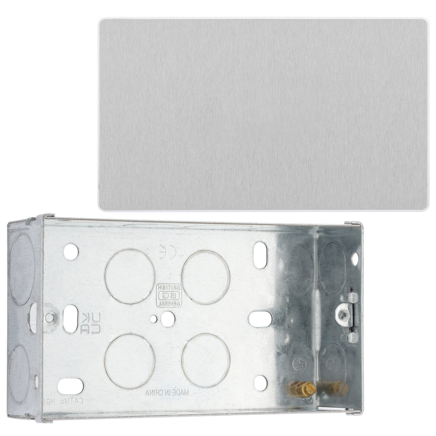 BG Evolve Brushed Steel Double Blank Plate PCDBS95W with 35mm Steel Back Box