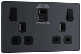 BG PCDMG22UAC30B Matt Grey Evolve 2 Gang 13A 1x A 27W 1x C 30W-Black Insert