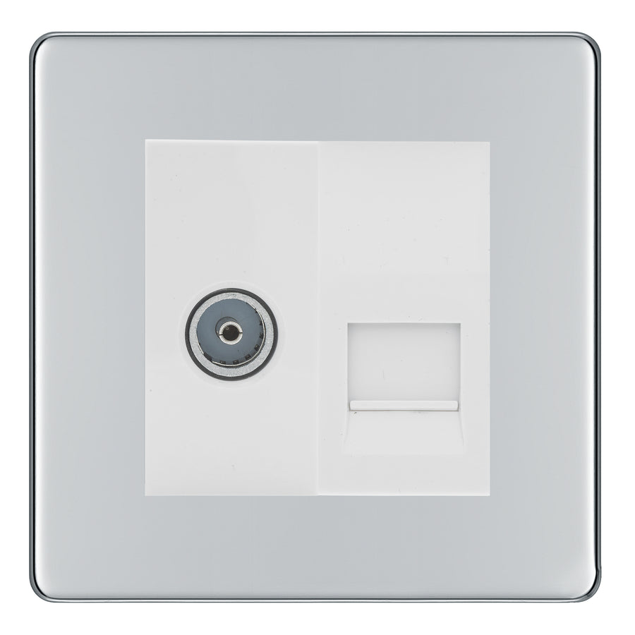 BG Screwless Polished Chrome TV Aerial & Master Telephone Socket — White Insert