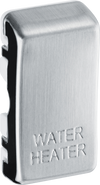 RRWHBS Side - This brushed steel finish rocker can be used to replace an existing switch rocker in the British General Grid range for easy identification of the device it operates and has 'WATER HEATER' embossed on it.