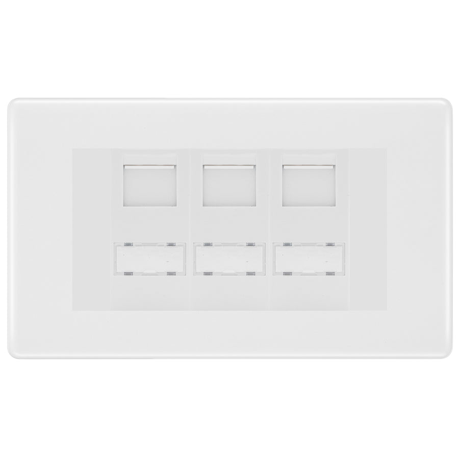 BG White Moulded 3 Gang RJ45 CAT6 Data Socket White Inserts