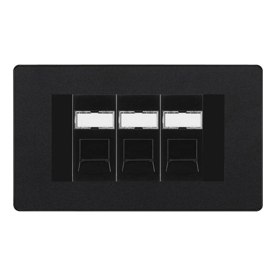 BG Evolve Matt Black 3 Gang RJ45 Cat6 Data Socket Outlet Black Inserts