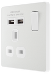  PCDCL21U2W Side - This Evolve pearlescent white 13A single power socket from British General comes with two USB charging ports, allowing you to plug in an electrical device and charge mobile devices simultaneously without having to sacrifice a power socket.