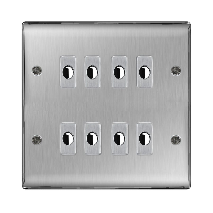 BG Nexus Metal Brushed Steel 8 Gang Flex Outlet Socket