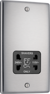 BG NBS20B Metal Brushed Steel 115-230V Dual Voltage Shaver Socket - Black Insert