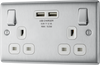 NBS22U3W Front - This 13A double power socket from British General comes with two USB charging ports allowing you to plug in an electrical device and charge mobile devices simultaneously without having to sacrifice a power socket.