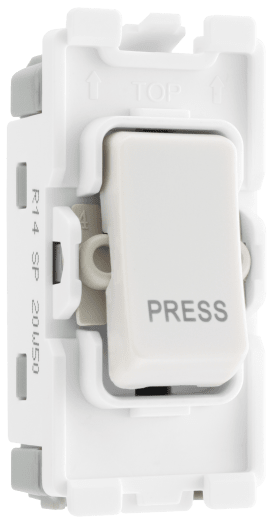 BG R14 Nexus Grid White 20A 20AX 1 Way 1 Pole Retractive PRESS Switch Module