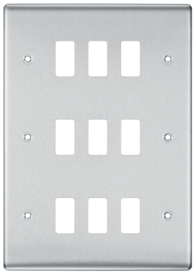 BG RNBS9 Nexus Grid Brushed Steel 9 Module Front Plate