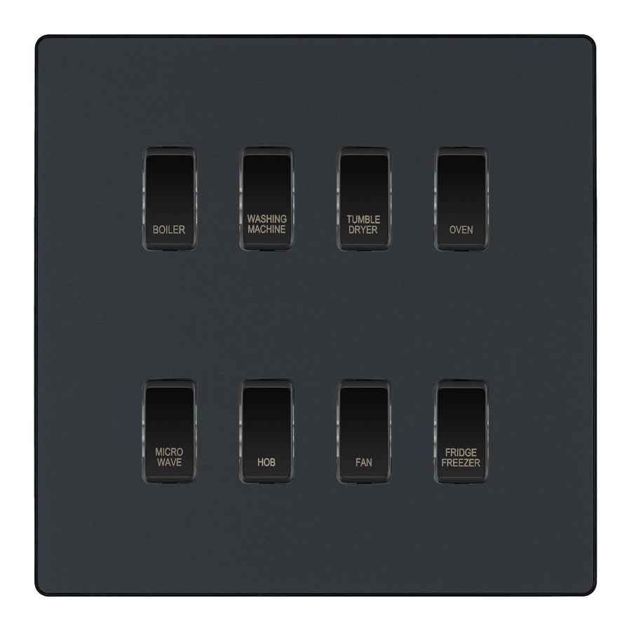 BG Evolve Matt Grey Custom Appliance Grid Switch 8 Gang Screwless