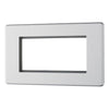 BG Screwless Brushed Steel Satin Double 4 Gang Brush Cable Wall Plate TV Black