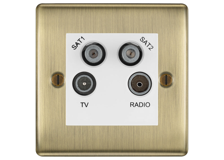 BG Nexus Antique Brass TV/FM/2x SAT Quadplex Socket – White Insert