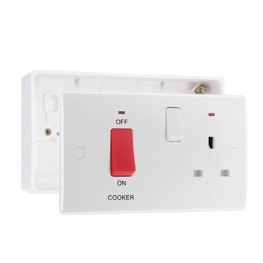 BG Nexus 45A Switch 13A Socket Neon Cooker Control Unit & 32mm Pattress Back Box