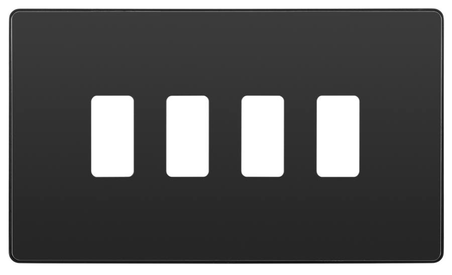 BG RPCDBC4B Evolve Grid Black Chrome 4 Module Rectangular Front Plate - Black Trim