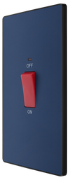 PCDDB72B Side -This Evolve Matt Blue 45A double pole switch with indicator from British General is ideal for use with cookers and has a large mounting plate measuring 146mm high x 86mm wide. This switch has a low profile screwless flat plate that clips on and off, making it ideal for modern interiors.