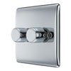 BG Nexus Polished Chrome 2 Gang 200W 2 Way Trailing Edge Push Type Dimmer Switch NPC82 with 35mm Steel Back Box