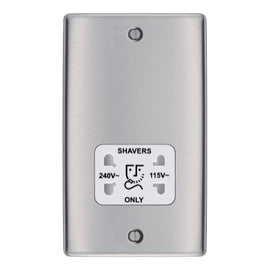BG NBS20W Metal Brushed Steel 115-230V Dual Voltage Shaver Socket - White Insert