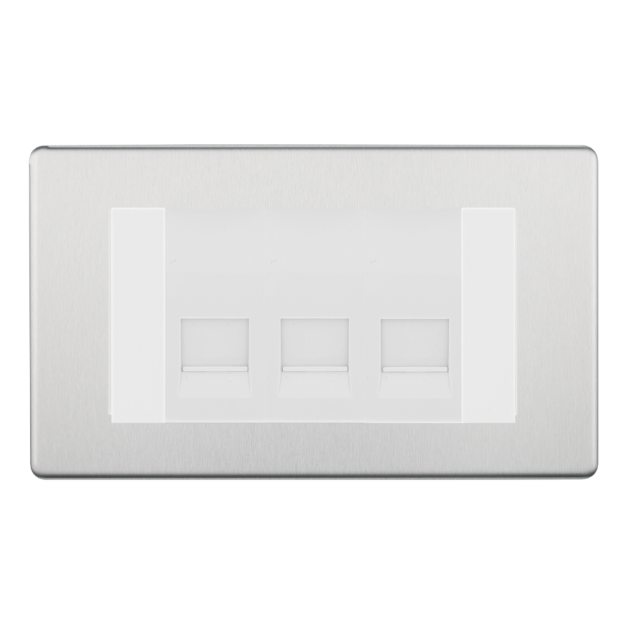 BG Screwless Brushed Steel 3 Gang Master Telephone Socket – White Insert