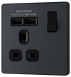 PCDMG21U2B Front - This Evolve Matt Grey 13A single power socket from British General comes with two USB charging ports, allowing you to plug in an electrical device and charge mobile devices simultaneously without having to sacrifice a power socket.