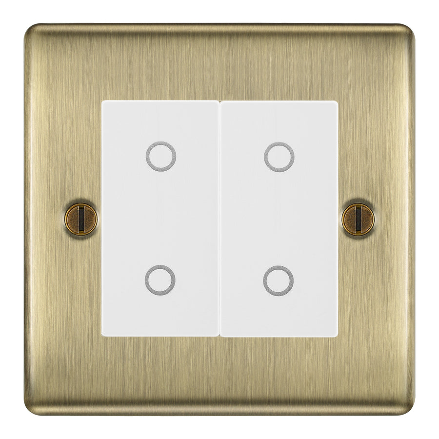 BG Nexus Antique Brass Double Secondary Touch Dimmer Switch - White Insert