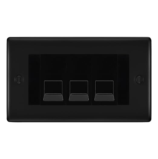BG Nexus Matt Black 3 Gang RJ11 Telephone Socket Euro Module - Black Insert