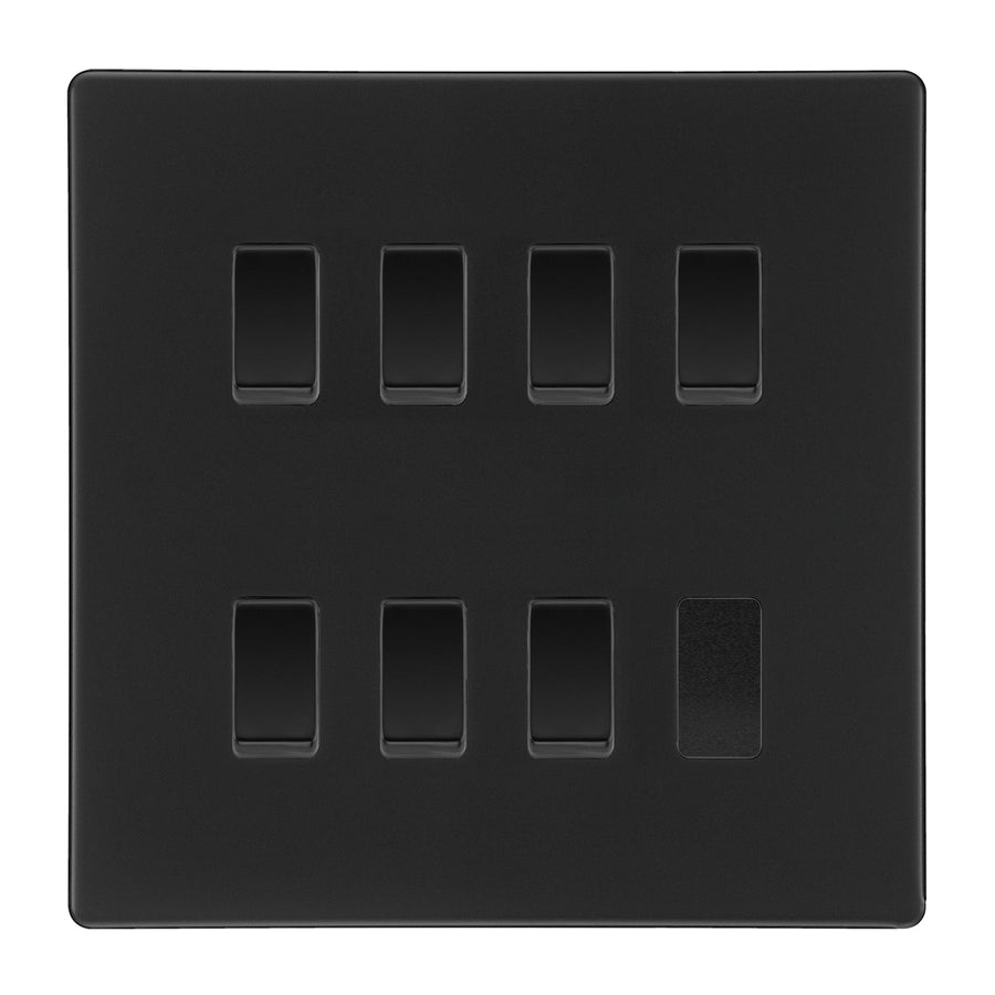 BG Screwless Matt Black 7 Gang Light Switch 2 Way Custom Grid Switch