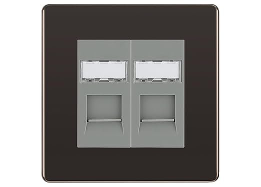 BG Screwless Black Nickel 2 Gang RJ45 Data Socket FBNRJ452G Grey Inserts
