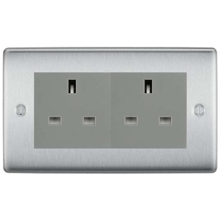 BG Nexus Brushed Steel 4 Gang 13A Unswitched Socket - NBS4GUSSG
