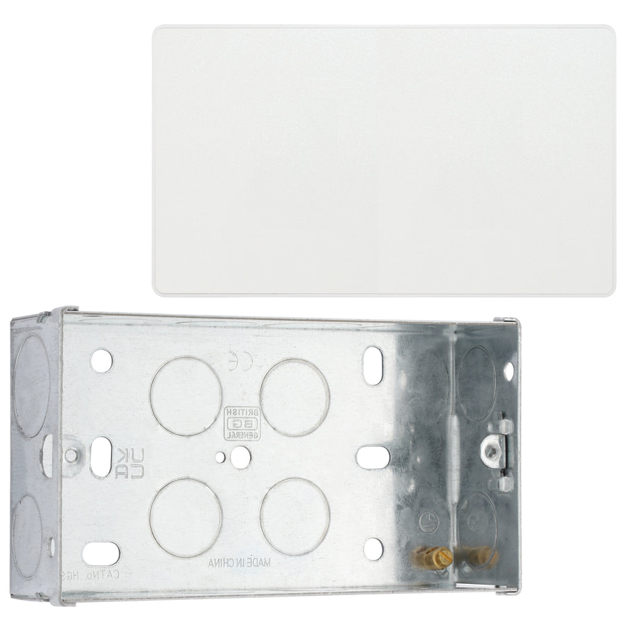 BG Evolve Pearlescent White Double Blank Plate PCDCL95W with 35mm Steel Back Box