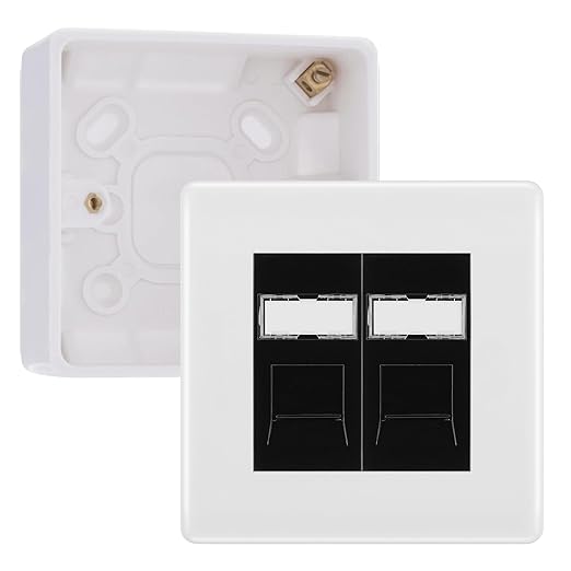 BG Nexus White RJ45 CAT6 Module with 2 Gang Faceplate, 2 Port Network Socket & 32mm Back Box (Black Insert)