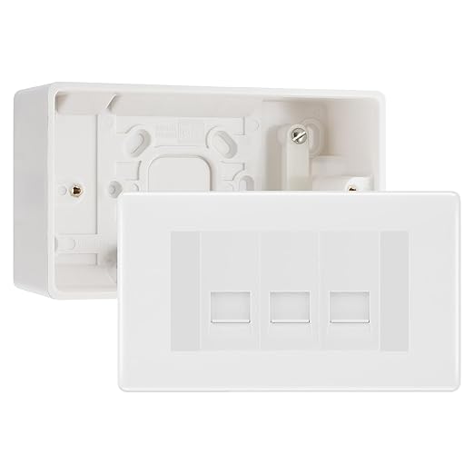 BG White Moulded 3 Gang RJ11 Telephone Socket Euro Module with 50mm Back Box - White Insert