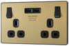 PCDSB22U3B Front - This Evolve Satin Brass 13A double power socket from British General comes with two USB charging ports, allowing you to plug in an electrical device and charge mobile devices simultaneously without having to sacrifice a power socket.