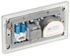 FBS68 Back - This screened Triplex socket from British General has an outlet for TV FM and satellite, plus a return and shuttered telephone socket.