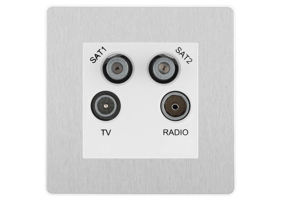 BG Evolve Brushed Steel TV/FM/2x SAT Quadplex Socket – White Insert