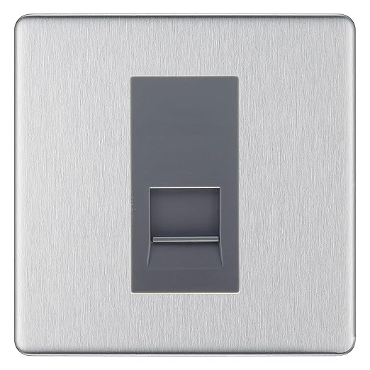 BG Screwless Brushed Steel Single IDC Secondary Telephone Socket - Grey Insert