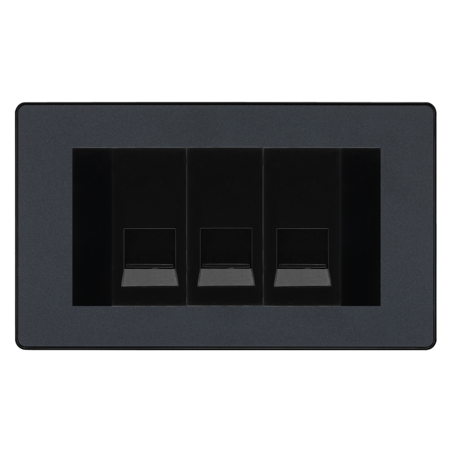 BG Evolve Matt Grey 3 Gang Master Telephone Socket, Screw Terminal - Black Insert