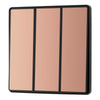BG Evolve Polished Copper 2 Way Triple Edge to Edge Rocker Switch PCDCP43EB with 35mm Steel Back Box