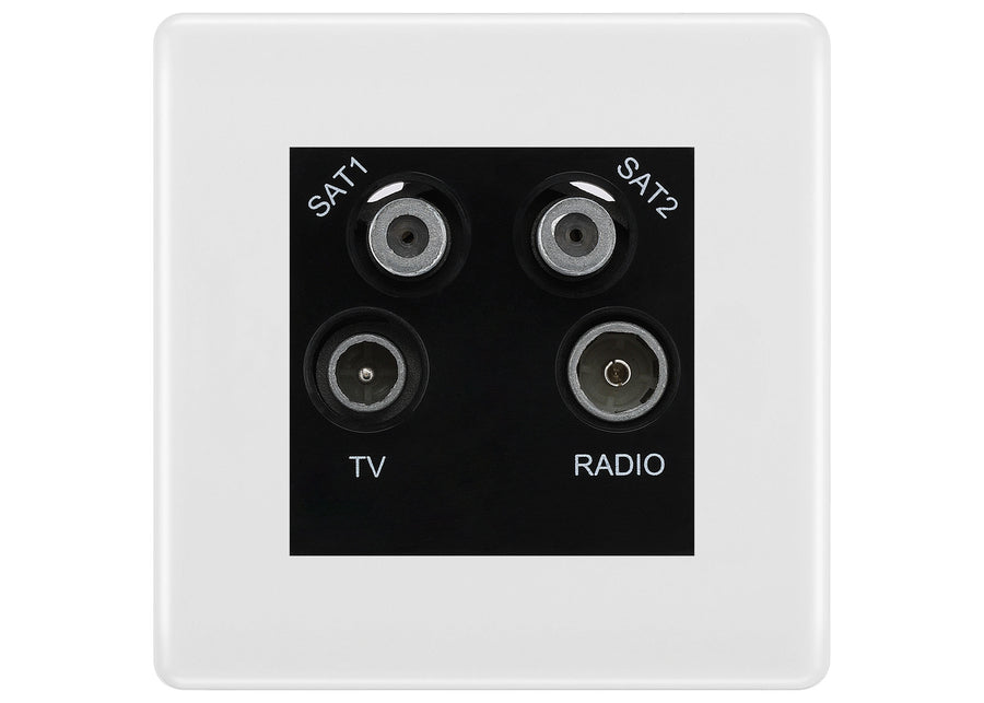 BG White Moulded TV/FM/2x SAT Quadplex Socket – Black Insert