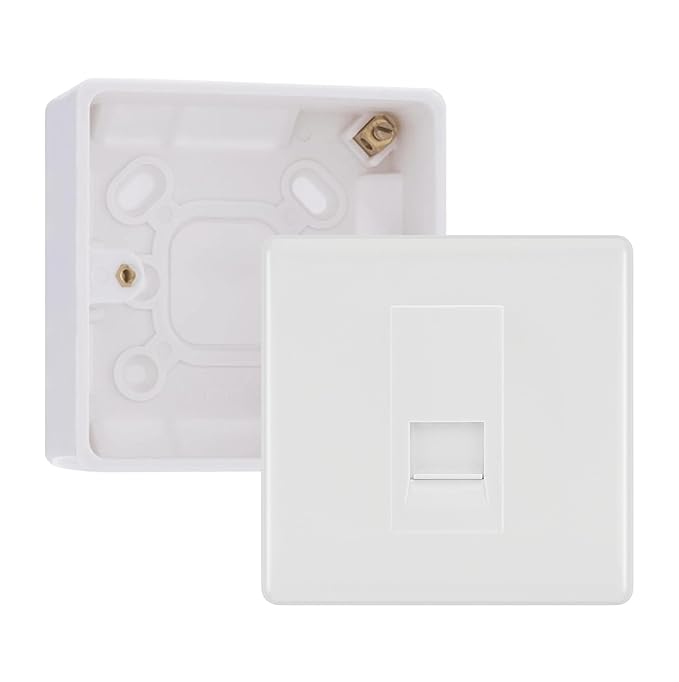 BG White Moulded Single RJ11 Telephone Socket Euro Module with 32mm Back Box - White Insert