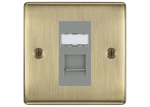 BG Nexus Antique Brass Single 1 Gang RJ45 Data Socket NABRJ451G Grey Insert