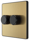 BG Evolve PCDSB82B Satin Brass 2 Gang 200W  Switch-Black Insert