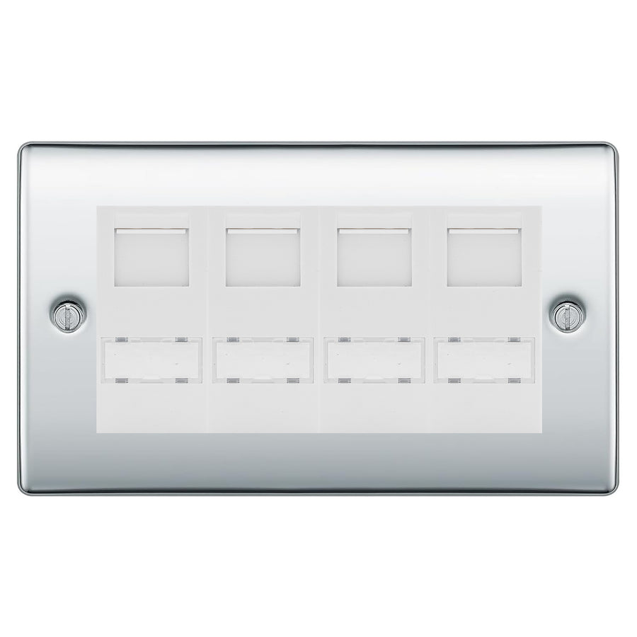 BG Nexus Polished Chrome 4 Gang RJ45 CAT6 Data Socket White Inserts