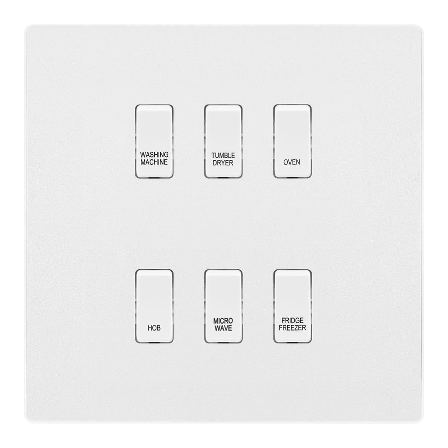 BG Evolve Pearlescent White Custom Appliance Grid Switch 6 Gang Screwless
