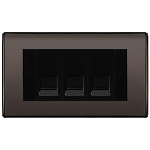 BG Nexus Black Nickel 3 Gang IDC Secondary Telephone Socket - Black Insert