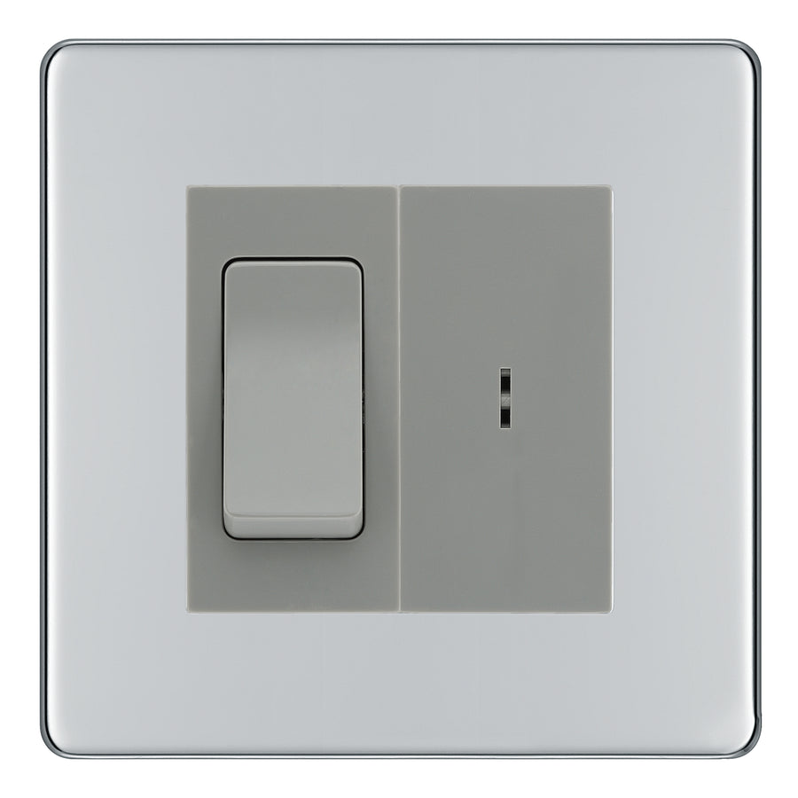 BG Screwless Polished Chrome 2 Way Single Pole Key Switch with 2 Way Single Pole Switch, Key Included - Grey Insert