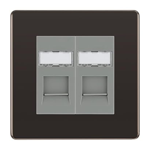 BG Screwless Black Nickel 2 Gang RJ45 Data Socket FBNRJ452G Grey Inserts