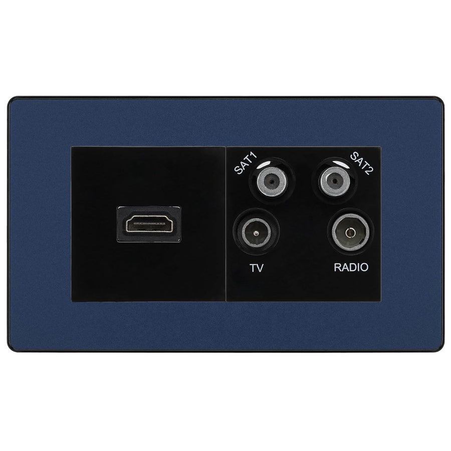 BG Evolve Matt Blue 4G Faceplate with HDMI + TV/FM/SAT Module - Black Insert