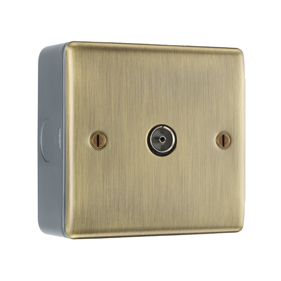 BG Nexus Antique Brass Single Co-Axial Socket with Surface Pattress Back Box