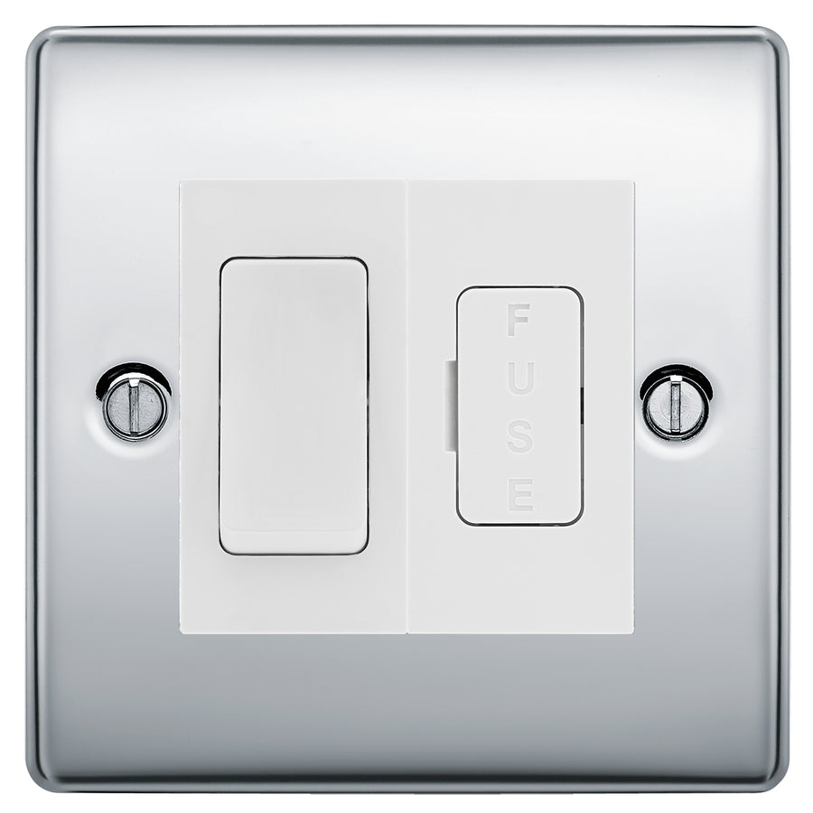 BG Nexus Metal Polished Chrome 20A Double Pole Switch & 13A Fused Spur Plate | White Insert